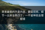 原来最狠的不是内容，蘑菇视频，细节一出来全明白了，一不留神就会理解错