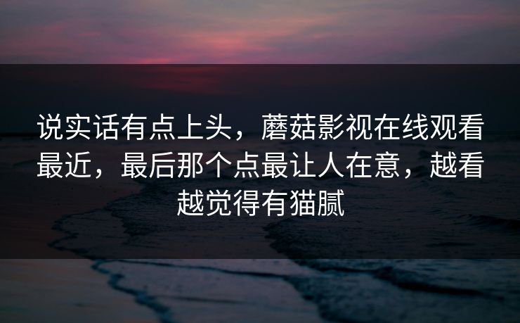 说实话有点上头，蘑菇影视在线观看最近，最后那个点最让人在意，越看越觉得有猫腻