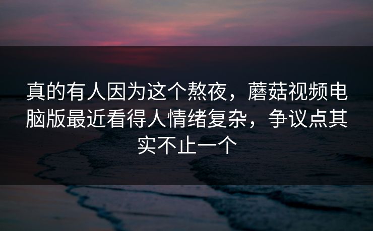 真的有人因为这个熬夜，蘑菇视频电脑版最近看得人情绪复杂，争议点其实不止一个